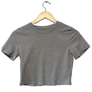 Gray Crew Neck Cropped T-Shirt Women's‎ XS Polyester Elastane Casual Top